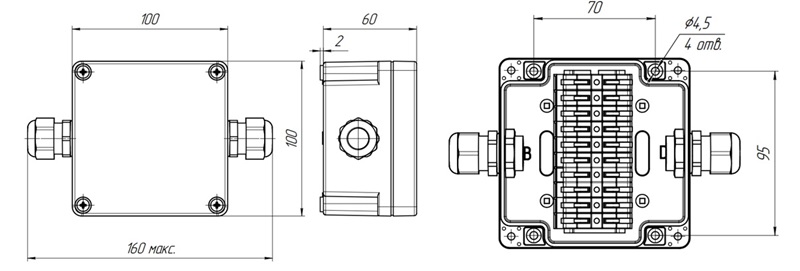 Коробка распределительная наружная герметичная КРН IP68 АЯКС