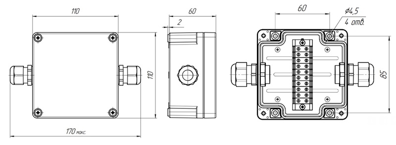 Коробка распределительная наружная герметичная КРН IP68 АЯКС